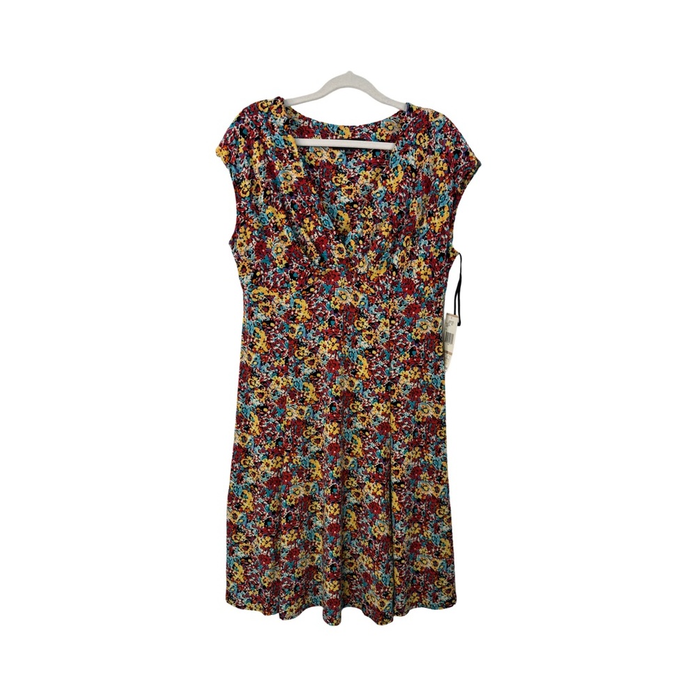 Jones New York Sleeveless Floral Faux Wrap Babydoll Dress Size 12 Multicolor